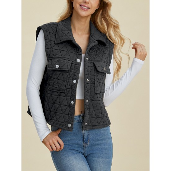 Women's Casual Quilted Vest - Sleeveless, Snap-Button, Relaxed Fit with Collar & Pockets, Navy Black - Perfect for Spring/Fall/Winter Outdoor Activities Women's Casual Quilted Vest - Sleeveless, Snap-Button, Relaxed Fit with Collar & Pockets, Navy Black - Perfect for Spring/Fall/Winter Outdoor Activities