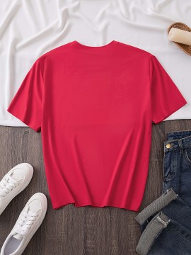 Plus Size Casual Crew Neck T-Shirt with POGUL LIFE Peace Sign Graphic, Polyester Knit Fabric with Slight Stretch, for Women, All-Season Comfort