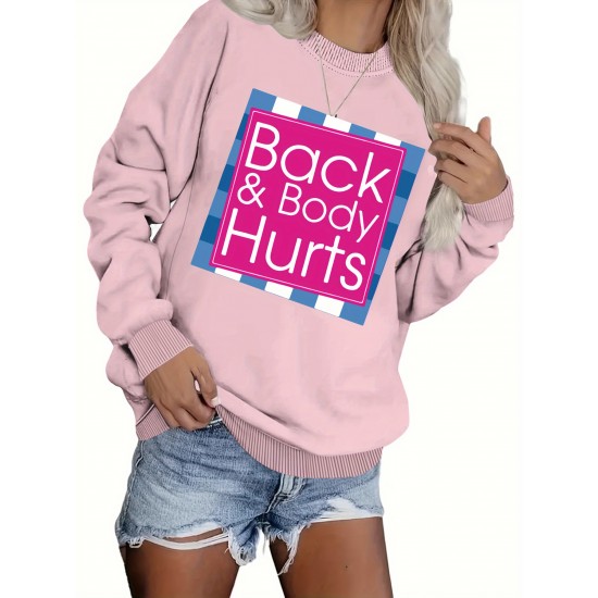 Plus Size Letter Print Sweatshirt, Crew Neck Casual Sweatshirt For Fall & Spring, Women's Plus Size Clothing Plus Size Letter Print Sweatshirt, Crew Neck Casual Sweatshirt For Fall & Spring, Women's Plus Size Clothing