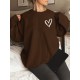 Plus Size Heart Print Pullover Sweatshirt, Casual Long Sleeve Crew Neck Sweatshirt For Fall & Spring, Women's Plus Size Clothing Plus Size Heart Print Pullover Sweatshirt, Casual Long Sleeve Crew Neck Sweatshirt For Fall & Spring, Women's Plus Size Clothing